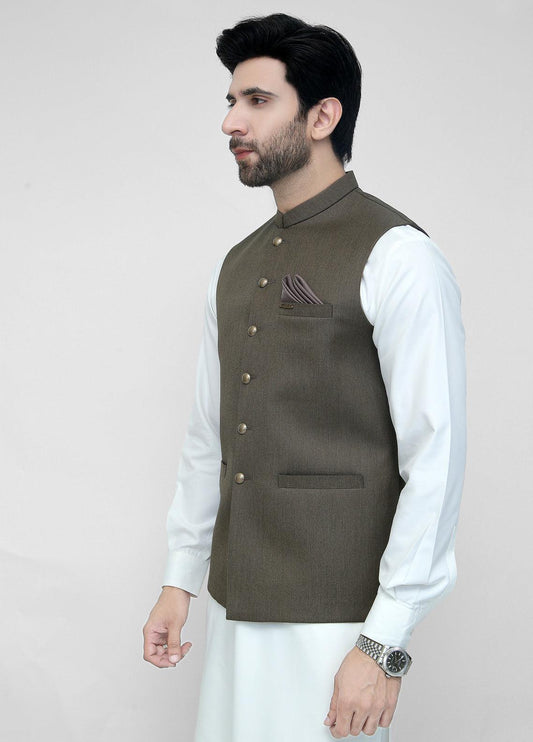 Mehandi Brown Plain Waistcoat