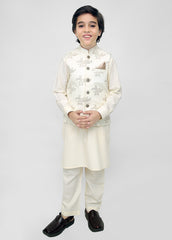 Kids Embroidered Waistcoat Suit Off-White