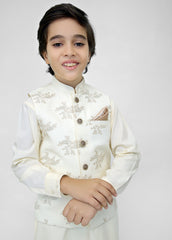 Kids Embroidered Waistcoat Suit Off-White