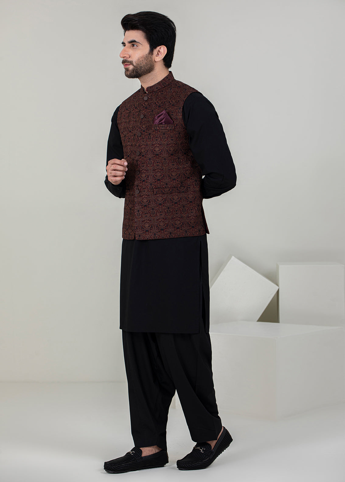 Mehroon Men Waistcoat Designer Waistcoat Men Shalwar Kameez