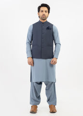 Men Shalwar Kameez With Waistcoat Sky Blue/ D.Grey