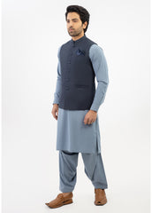 Men Shalwar Kameez With Waistcoat Sky Blue/ D.Grey