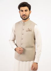 Men Shalwar Kameez With Waistcoat Light Fawn