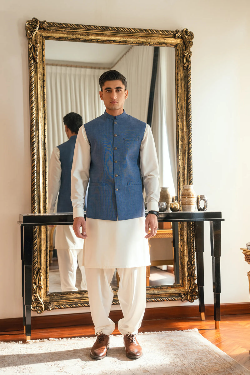 Steel Blue Texture Waistcoat W-2032