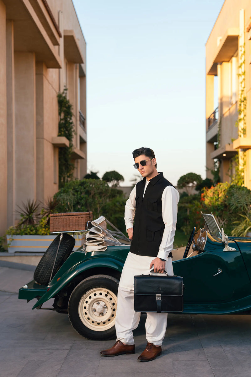 Black Check Waistcoat W-2016