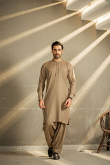 Beige Embroidered Kameez Shalwar C-10216