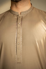 Beige Embroidered Kameez Shalwar C-10216