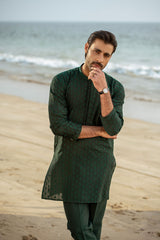 Bottle Green Embroidered Kurta Trouser FD-5061