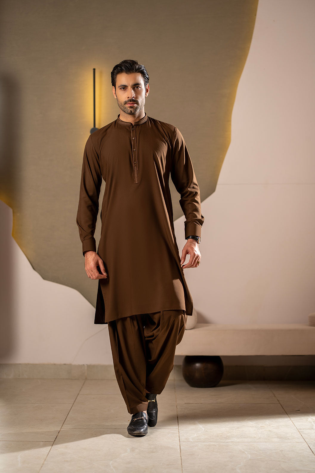 Brown Embroidered Kameez Shalwar C-10217