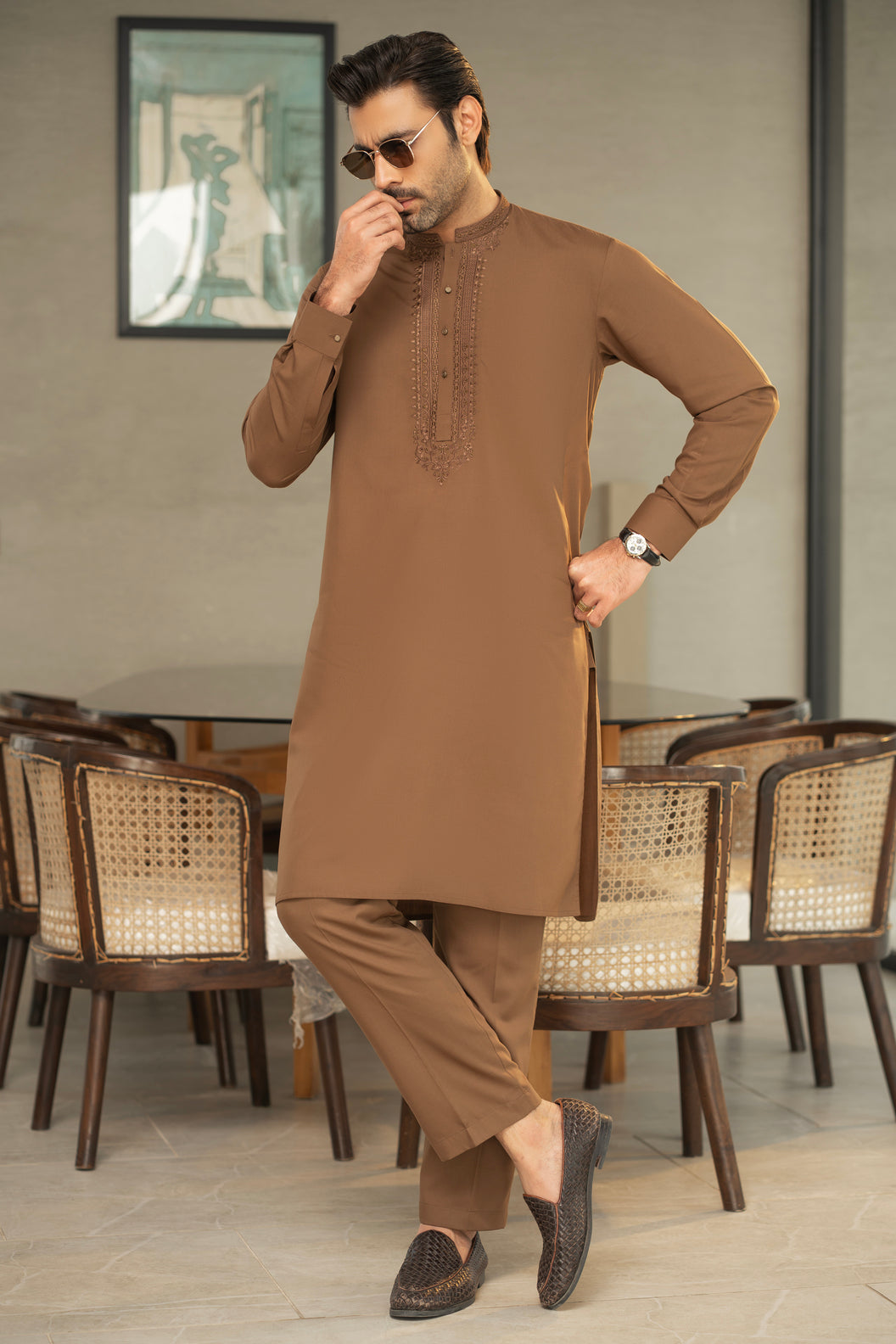 Brown Embroidered Kurta Trouser C-10207