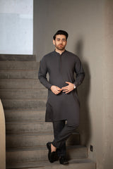 Charcoal Grey Embroidered Kurta Trouser C-10220