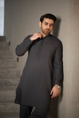 Charcoal Grey Embroidered Kurta Trouser C-10220