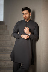 Charcoal Grey Embroidered Kurta Trouser C-10220