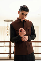 Coffee Brown Zipper Suiting Waistcoat W-2021