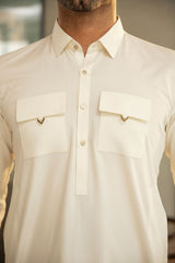 Cream Double Pocket Kurta Trouser C-10209