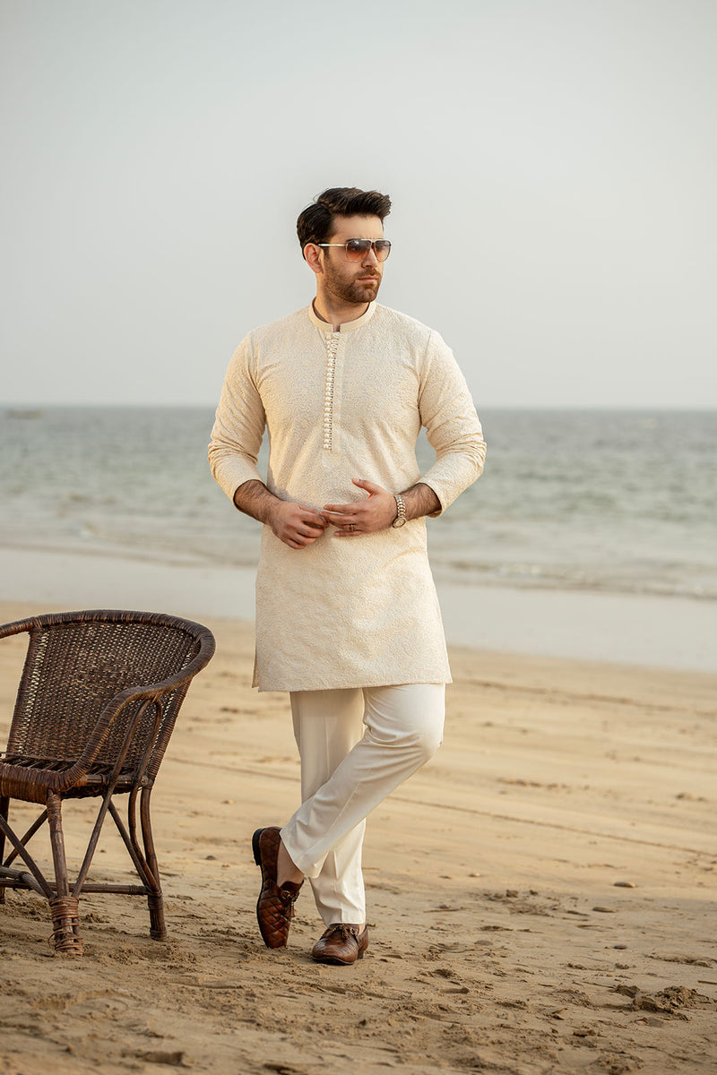 Cream Embroidered Kurta Trouser FD-5066