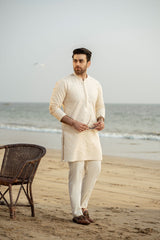 Cream Embroidered Kurta Trouser FD-5066