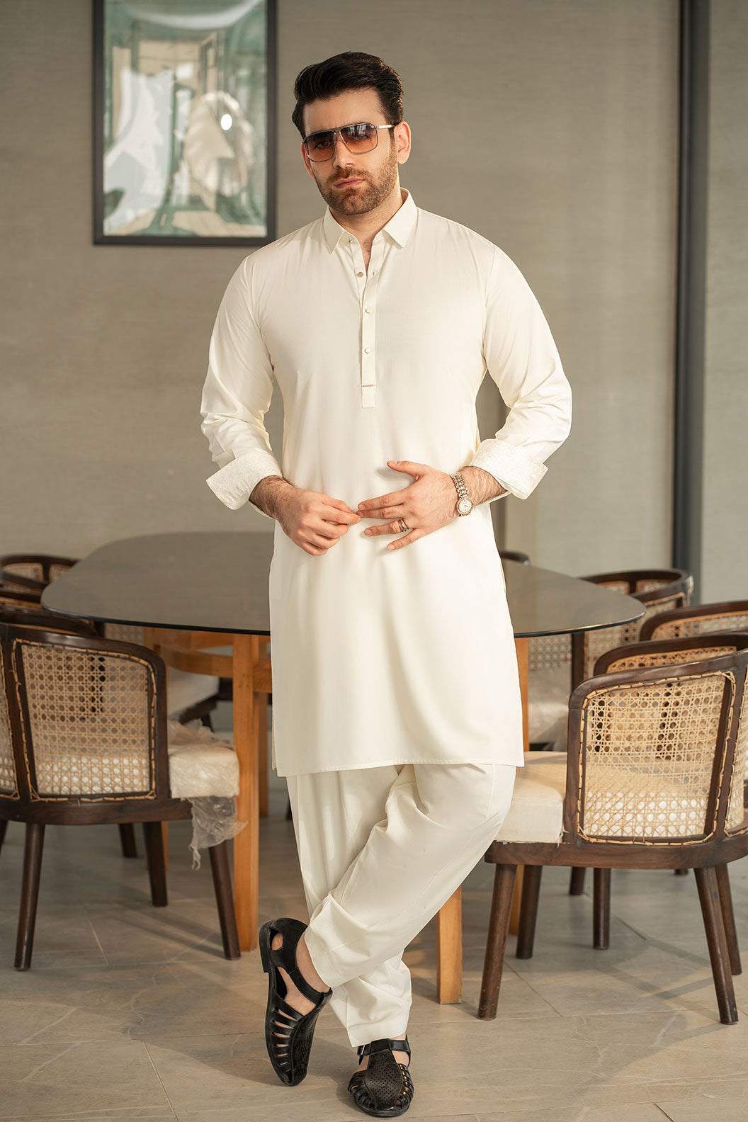 Cream Kameez Shalwar C-10206