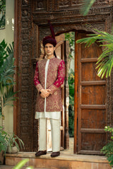 Maroon Embroidred Front Open Sherwani GS-5157
