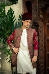 Maroon Embroidred Front Open Sherwani GS-5157