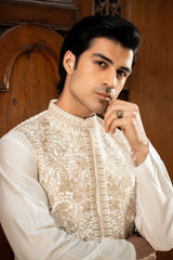 Ivory Gold Embroidered Waistcoat W-2997