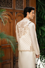 Ivory Gold Embroidered Waistcoat W-2997