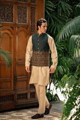 Deep Green Embroidered Waistcoat W-2953