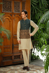 Deep Green Embroidered Waistcoat W-2953