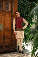Maroon Embroidered Waistcoat W-3007