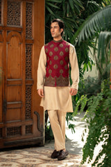Maroon Embroidered Waistcoat W-3007