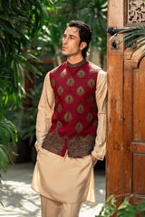 Maroon Embroidered Waistcoat W-3007