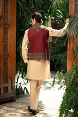 Maroon Embroidered Waistcoat W-3007