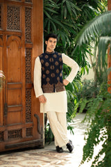 Navy Blue Embroidered Waistcoat W-3009