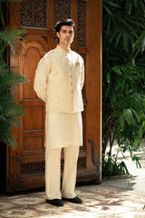 Cream Embroidered Waistcoat W-2806