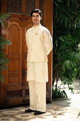 Cream Embroidered Waistcoat W-2806