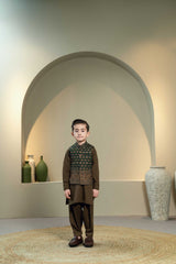 Bottle Green Embroidered Waistcoat Suit KD - 1