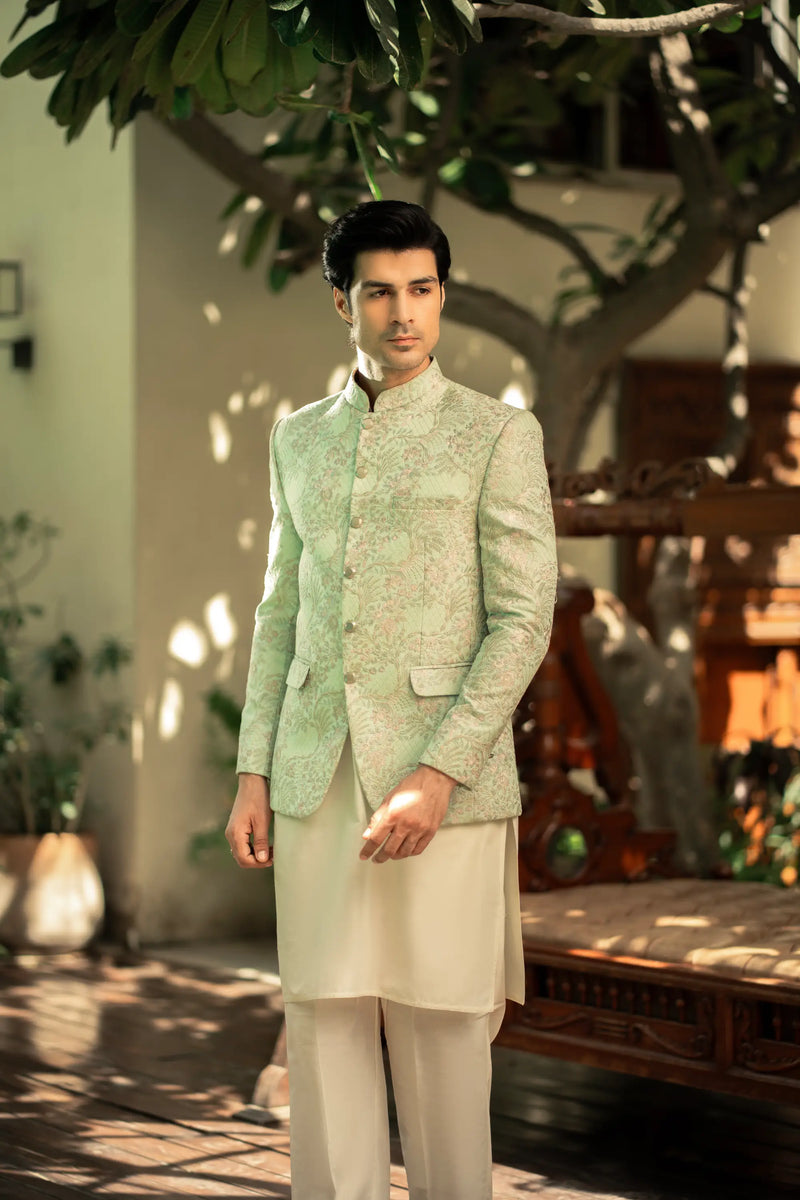 Mint Green Embroidered Prince Coat PC-569
