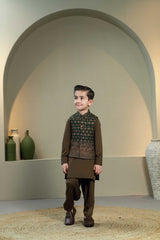 Bottle Green Embroidered Waistcoat Suit KD - 1