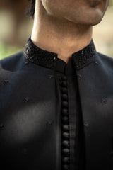 Black Embroidered Front Open Sherwani GS-5150