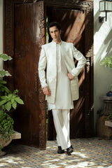 White and Gold Embroidered Front Open Sherwani PC-5150
