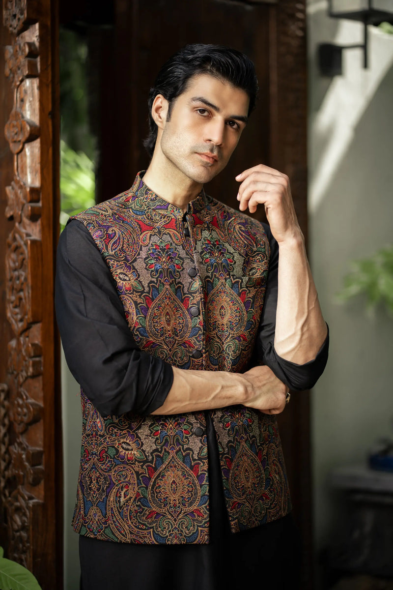 Multi-Color Embroidered  Waistcoat W-2889