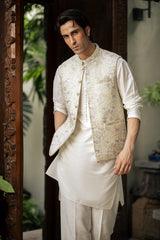 Antique-White Embroidered Waistcoat W-2854