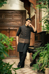 Black Embroidered Waistcoat W-3010