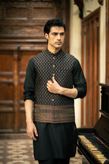 Black Embroidered Waistcoat W-3010
