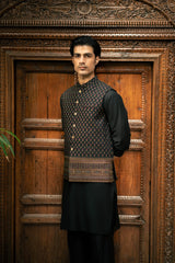 Black Embroidered Waistcoat W-3010