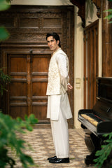 Off-White Floral Embroidered Waistcoat W-3013