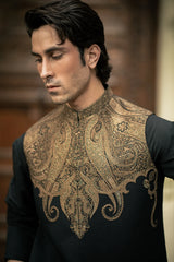 Black Gold Embroidered Waistcoat W-3016