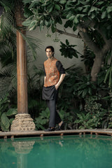 Rust Gold Embroidered Waistcoat W-3000