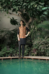 Rust Gold Embroidered Waistcoat W-3000