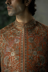 Rust Gold Embroidered Waistcoat W-3000